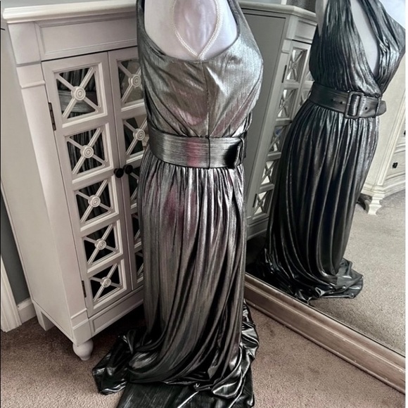 Retrofete Andrea Gown WITH BELT in Gunmetal Silver Maxi Formal Dress Small - Picture 6 of 9